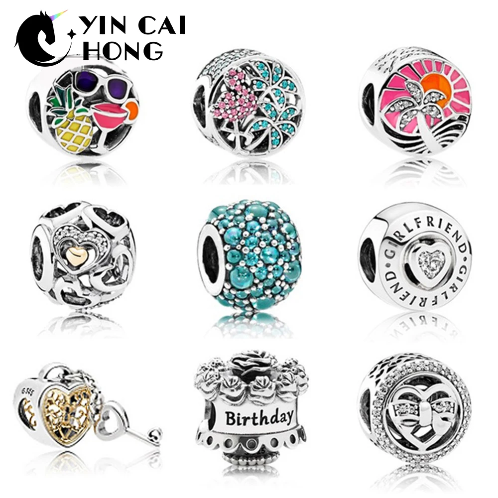 

YCH 100% Genuine 925 Sterling Silver Hollow shine Fruit beer pattern Charm Beads Fit Bracelet DIY bangle Pendants Gift jewelry