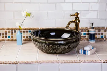 

China Artistic black Glazed Porcelain Art Bathroom Sink Lavabo Washbasin Sink counter top washbasin ceramic