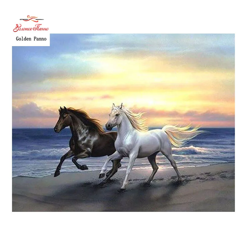 

Golden Panno,Needlework,DIY DMC Cross stitch,Sets For Embroidery kit 14ct unprinted horse cross-Stitching,christmas 0125