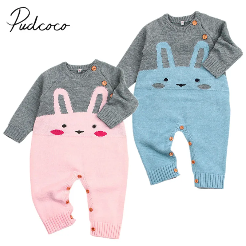 

2018 Brand New Infant Toddler Newborn Baby Girls Boy Rabbit Romper Sweater Jumpsuit Playsuit Knit Outfits Long Sleeve Clothes