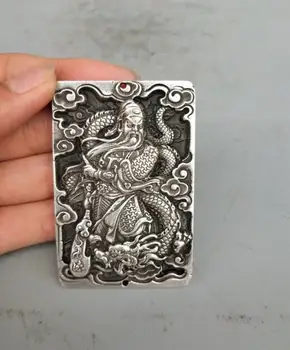 

Collection Tibetan Silver Hand Carved Riding Dragon Guan Gong Amulet Pendant