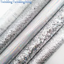 Silver Glitter Canvas Sheet, 8"x11" Glitter Sheets, Iridescent Faux Leather Sheet For Hair Bow& Earring Fabric XM056