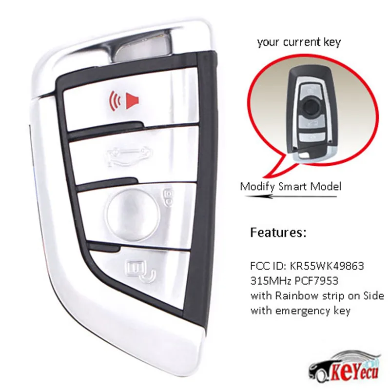 KEYECU YH Replacement Remote Car Key Fob 4 Button for BMW ...