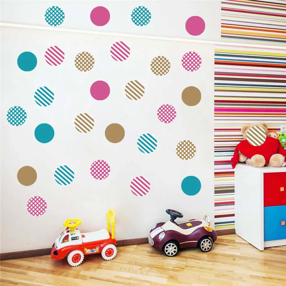 Color Mixed Polka Dots Stripes Christmas Window Wall Sticker For Kids Nursery Bedroom Decoration Baby Adhesive Vinyl Wallpaper (6)