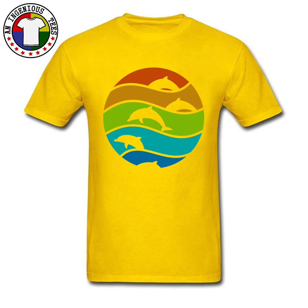 Mens Dominant Printed On Tees O-Neck Fall Cotton Fabric Top T-shirts Slim Fit Short Sleeve dolphin art Top T-shirts dolphin art yellow