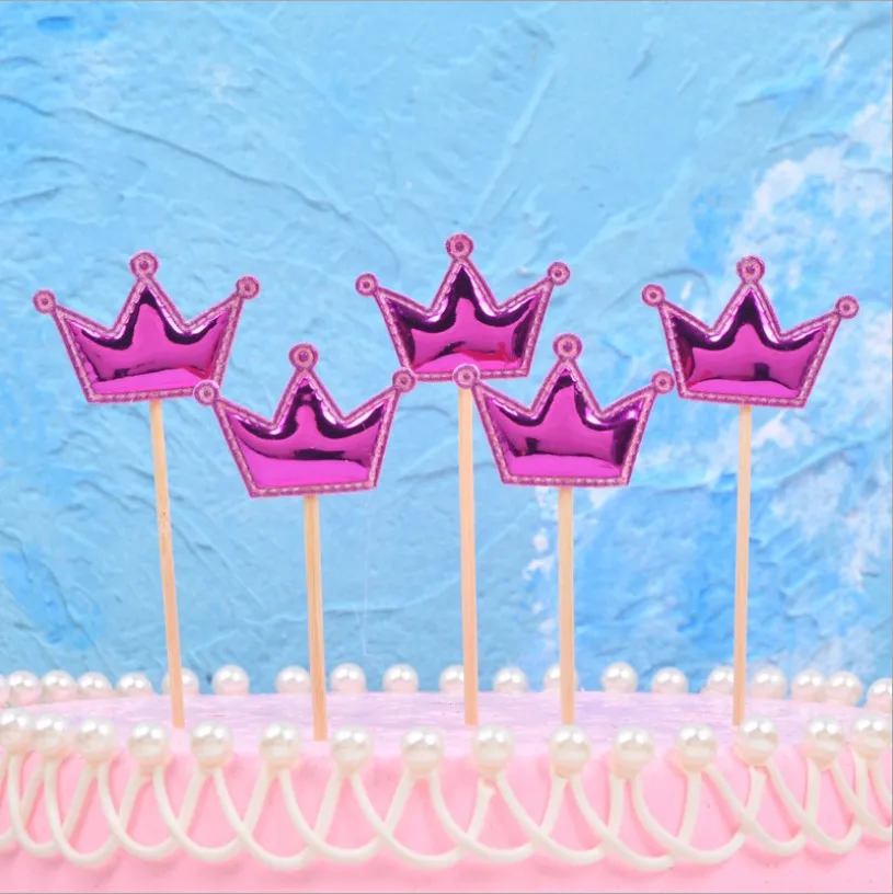 5 шт./партия, милый топ для торта с изображением пирожного на день рожденья, Детские флажки для душа вечерние свадебные украшения - Цвет: Crown Rose