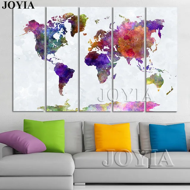 large world map canvas art watercolor painting set maps wall decor pictures prints and poster 4