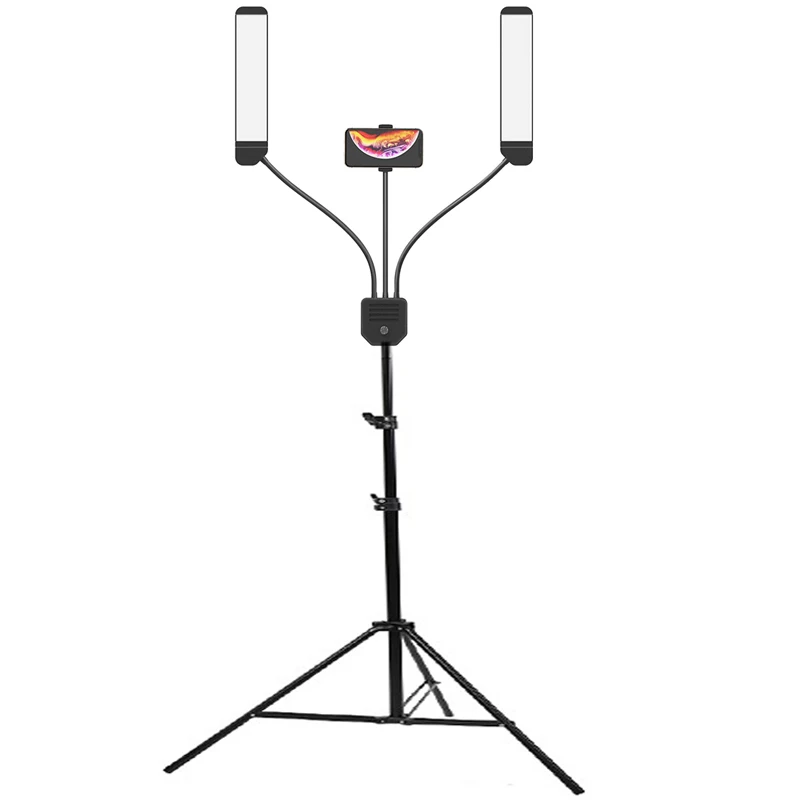

Photo Studio Double Arms Fill Ring light with 200cm Tripod Long LED Strips add Stand 3300K-5500K 288PCS LED For Camera