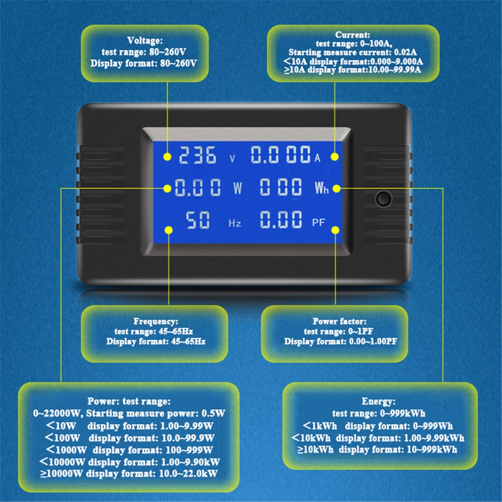 PZEM02 AC 80 V-260 V 100A 4 в 1 ЖК-дисплей цифровой вольтметр Амперметр мощность энергии мультиметр Панель тестер метр монитор