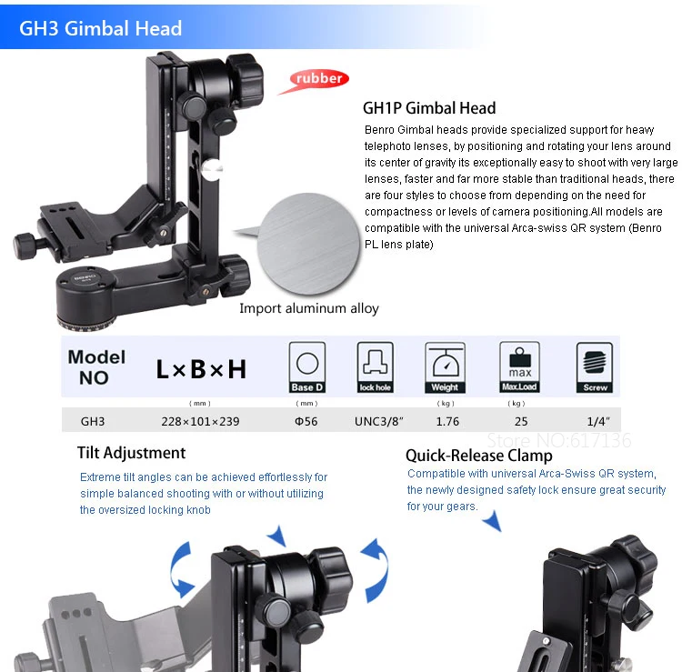 Benro GH2C GH3 GH5C Gimbal Head профессиональные карданные головки для SLR камеры длиннофокусный объектив DHL