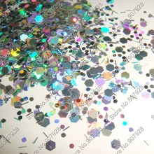 30 грамм x лазерный, серебристый, смешанный устойчив к растворителям сияющий блеск полоски+ Шестигранная форма для ногтей лак и гель акриловый лак для ногтей