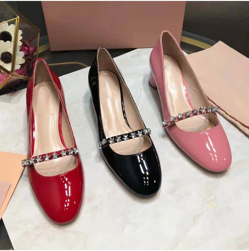 Sapato Feminino Schmale Pumpen Kappe Klassische Schuhe Band Neue Frau Black red Kristall Hoof Abgerundete Ankunft stern Frauen Elegante pink Fünf Decor Heels SqxzF8