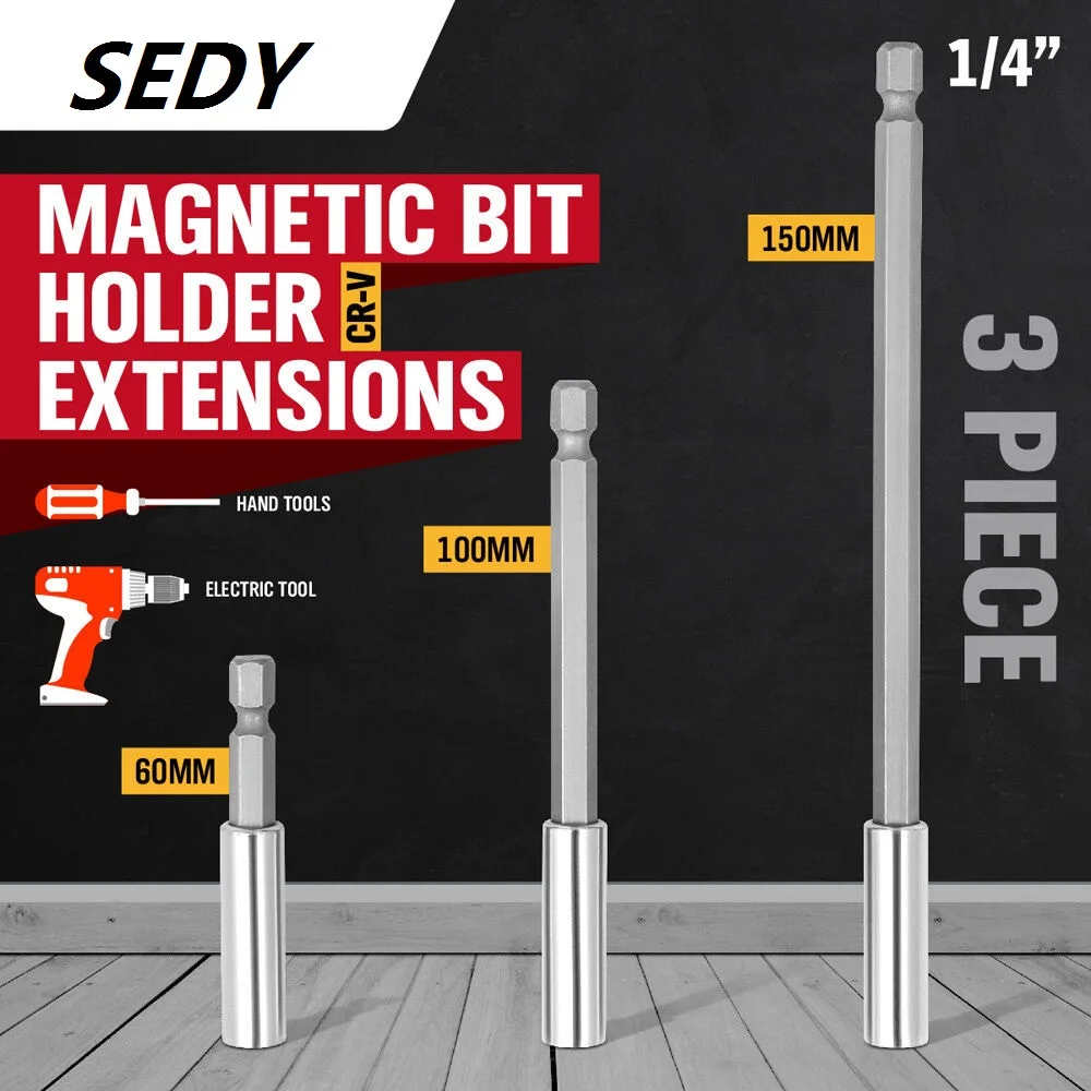 

SEDY 3Pcs 1/4" Hex Rod Shank Long Handle Screwdriver Magnetic Bit Extensions Rod 3" 4" 6" Quick Release Holder Tool Drill Bit