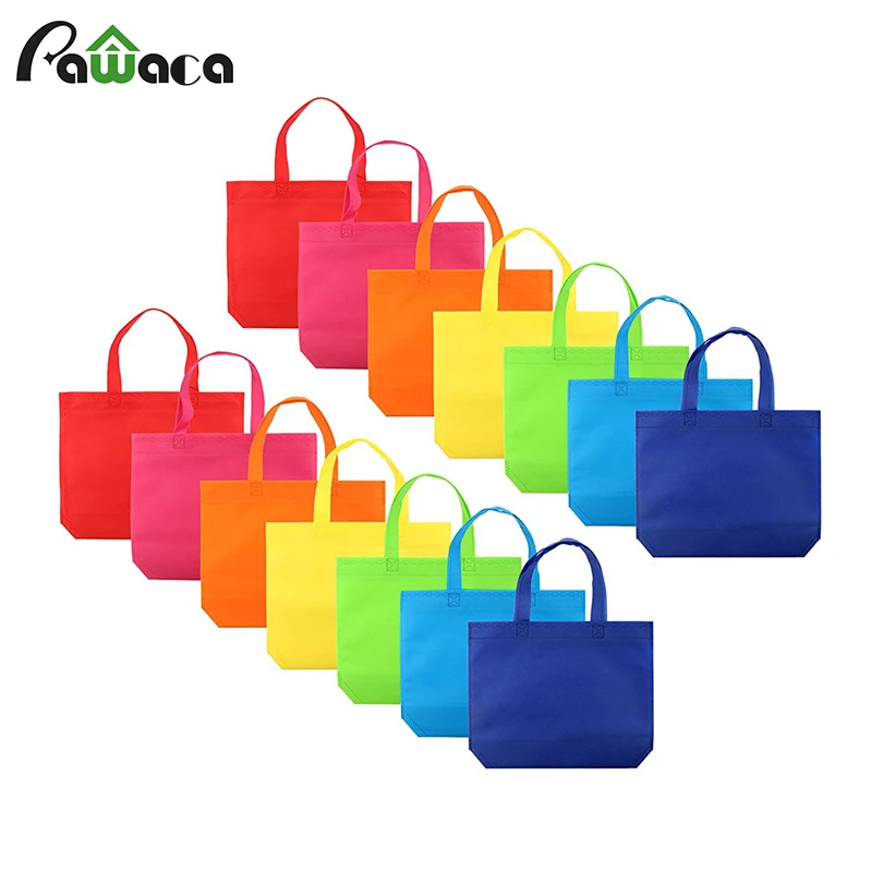 

14 pcs/ set Gift Tote Bags DIY Party Favor Non-woven Blank Bags 7 Assorted Bright Color with Handle Shopping Bags DIY Gift Bags