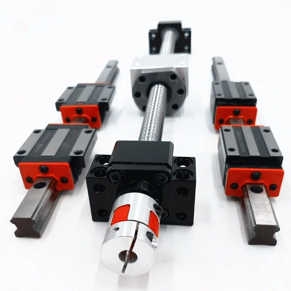 

HLTNC 12 HGH20CA Square Linear guide+4 x SFU1605-450/950/1450/1450mm Ballscrew sets + BK BF12 +4 jaw Flexible Coupling Coupler