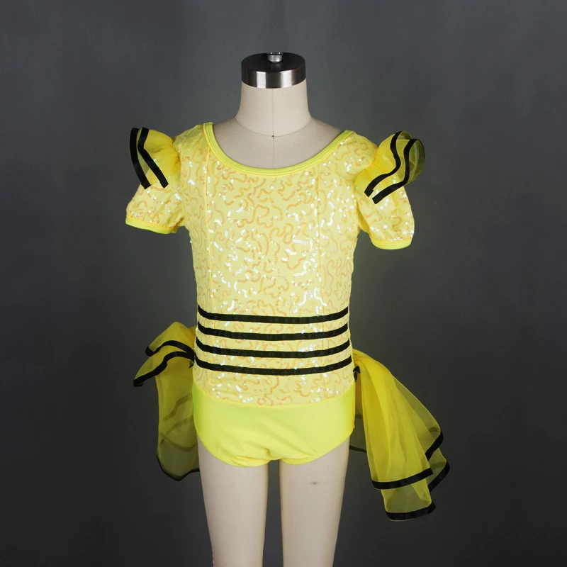 New Arrival Yellow Spandex Sequins Bodice Unitard Dancewear for Child