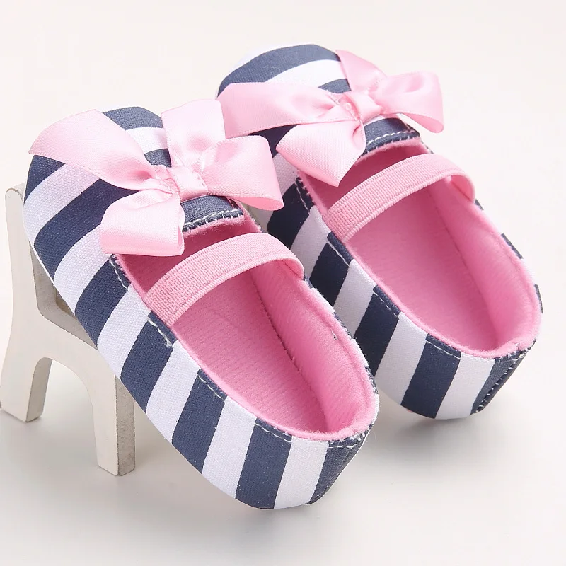 

Raise Young Spring Summer Baby Girl Crib Shoes Striped Butterfly-knot Toddler Girl First Walkers Newborn Infant Footwear 0-18M