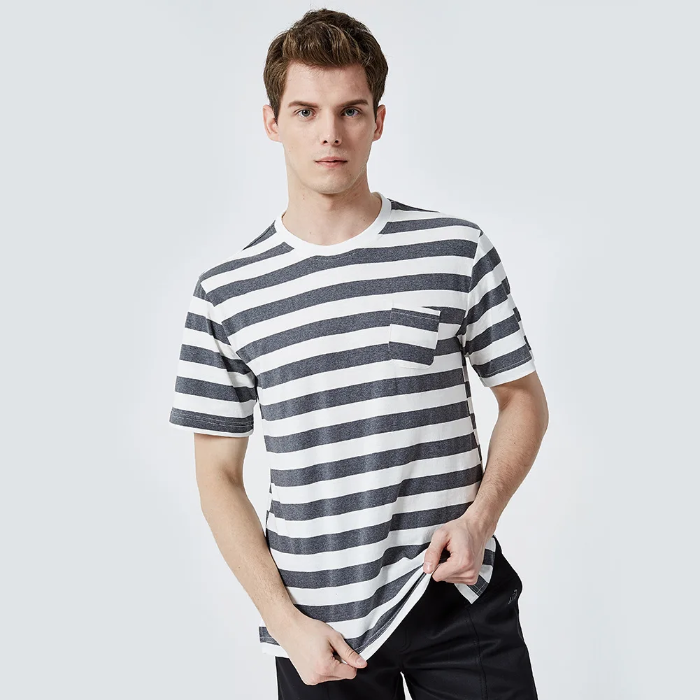2018 летняя модная мужская одежда футболка черно белая полосатая с коротким