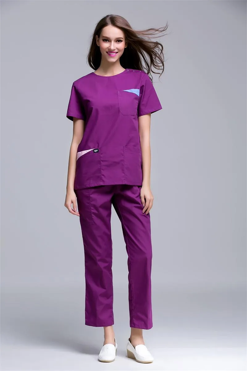 Высококачественная Женская медицинская одежда для медсестры и доктора, летняя Больничная Униформа с коротким рукавом и открытым плечом и круглым вырезом, XS-2XL