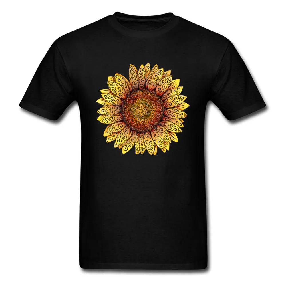 Swirly Sunflower Slim Fit Summer 100% Cotton Crewneck Mens Tops Shirts Printed Clothing Shirt 2017 Popular Short Sleeve T-shirts Swirly Sunflower black