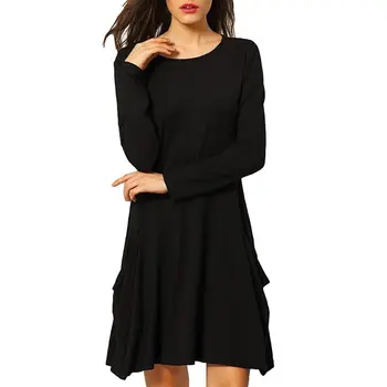 

O Neck Vintage Casual Dresses Vestidos Collar Full Loose Dress Women Sleeve