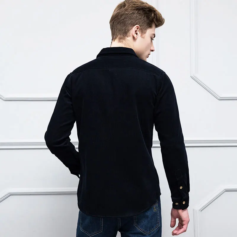 Plus Size 4xl Autumn/winter Warm Quality 100%cotton Corduroy long sleeved button collar smart casual shirts for men comfortable