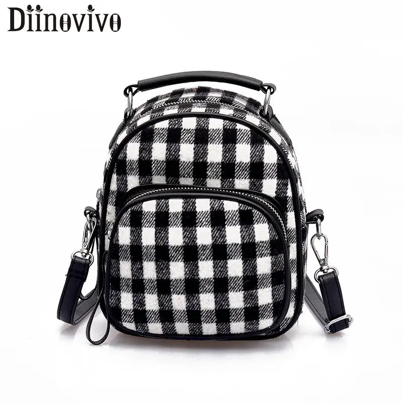 

Diinovivo Famous Brand Plaid Design Backpack Female Multifunction Mini Backpack For Adolescent Girl Travel Backpack Women LBF170