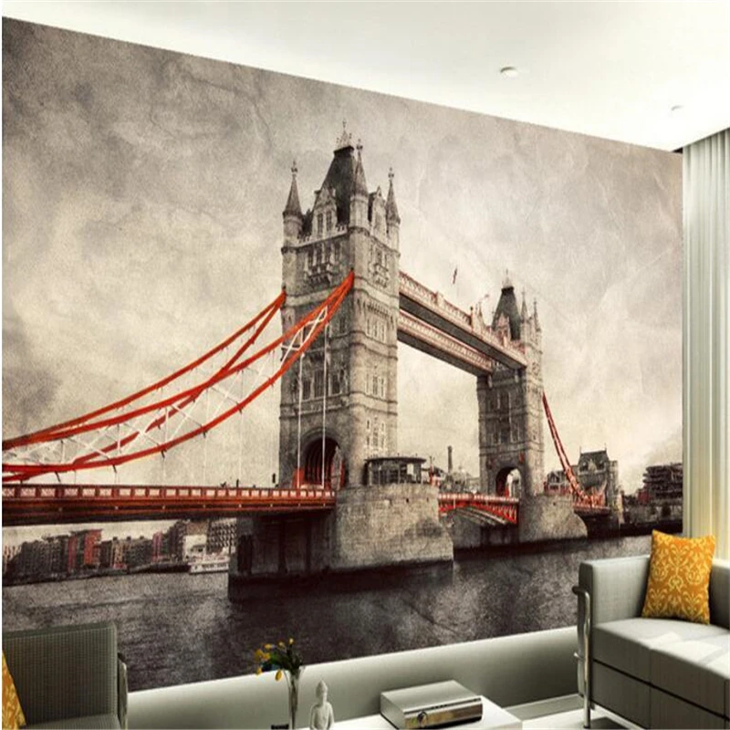 Beibehang Large Custom Mural London Tower Bridge Retro European