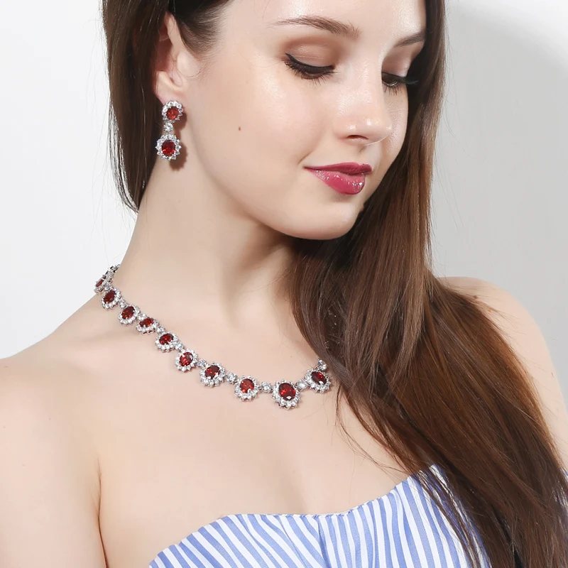ThreeGraces African Design Costume Jewelry White Gold Color Blue Crystal Stone Bridal Necklace Earrings Set For Wedding JS040|necklace earring