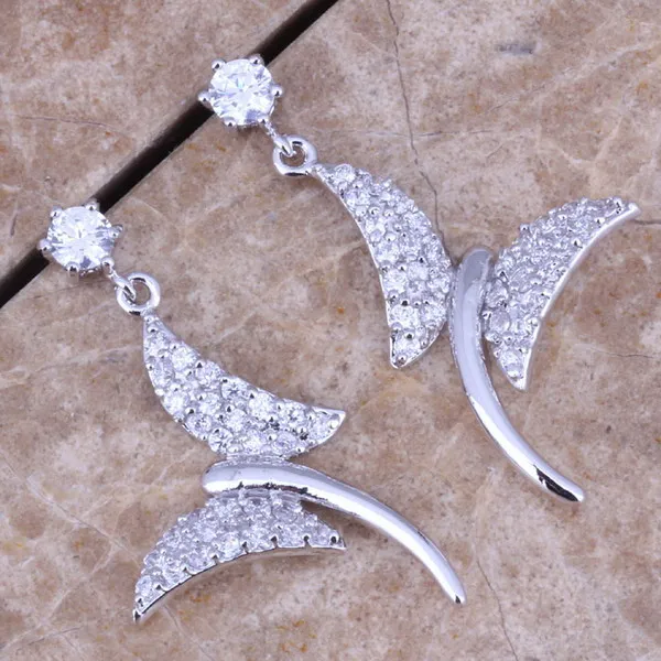 Серьги-подвески с белыми фианитами N1500 | Украшения и аксессуары