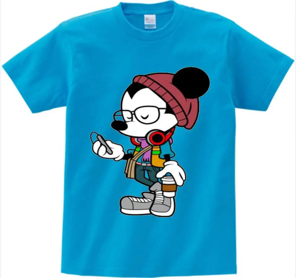 Детская футболка с героями мультфильмов детская с коротким рукавом Футболка с принтом Микки Мауса летняя футболка с Микки Маусом для мальчиков и девочек милая детская футболка, camiseta - Цвет: blue  childreT-shirt