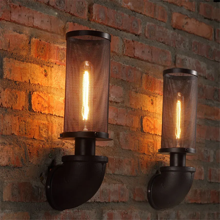 

BEIAIDI Retro Industrial Pipe LED Wall Lamp Sconce Creative Mesh Vintage Wall Light Loft Restaurant bedside Bar Cafe Home Light