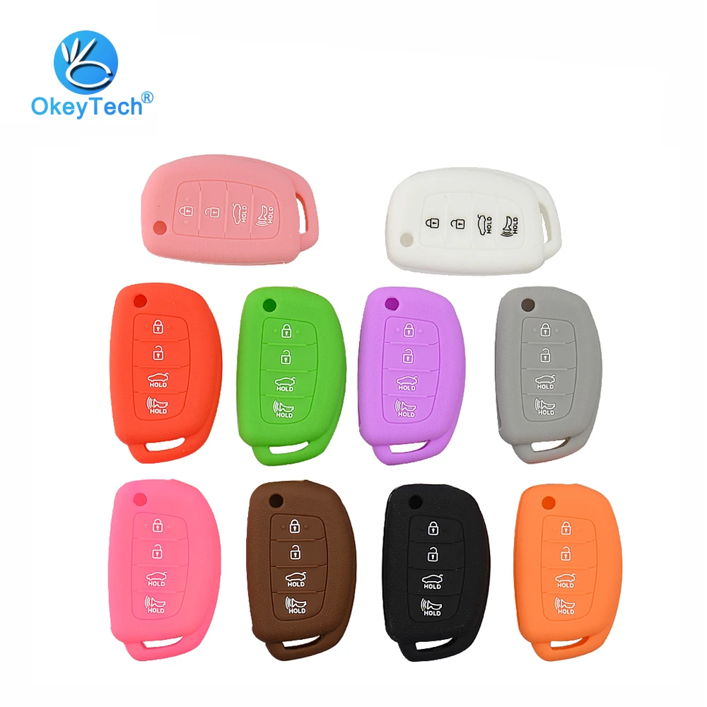

OkeyTech Silicone Case 4 Button Flip Folding Remote Key Rubber Cover Case Protector Fob for Hyundai Tuscon IX35 Mistra IX25 IX45