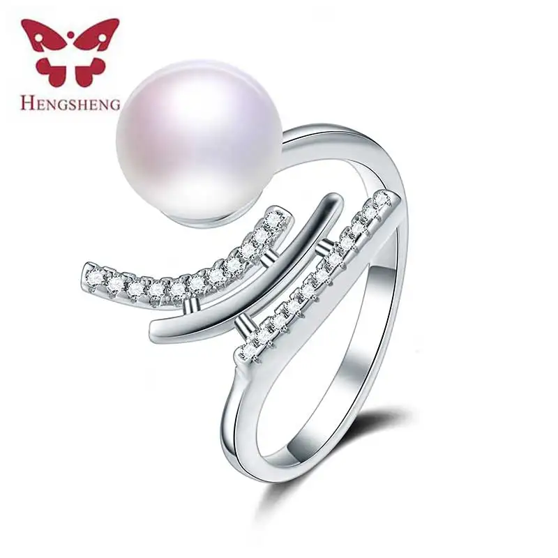 

HENGSHENG 2019 Trendy Style Natural Pearl Rings, AAAA White Women Adjustable Ring, Jewelry Ring, 8-9mm Natural Freshwater Pearl