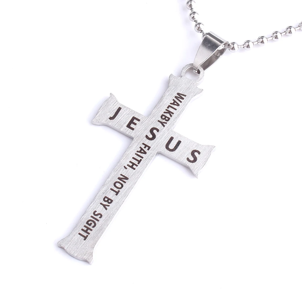 

free shipping JESUS pendant necklaces bead chain for men women 316L Stainless Steel wholesale