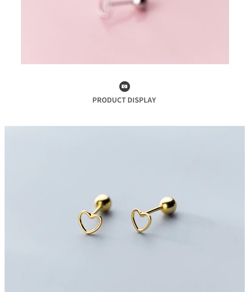Korean Small Hollow Heart 925 Sterling Silver Screw Stud Earrings For Women Girls Kids Mini Minimalist Jewelry Love Gifts Brinco (3)