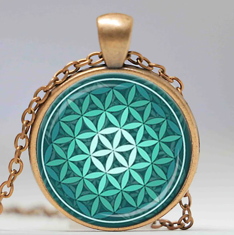 Кулон цветок жизни Teal Green Aqua духовные украшения вдохновляющее ожерелье