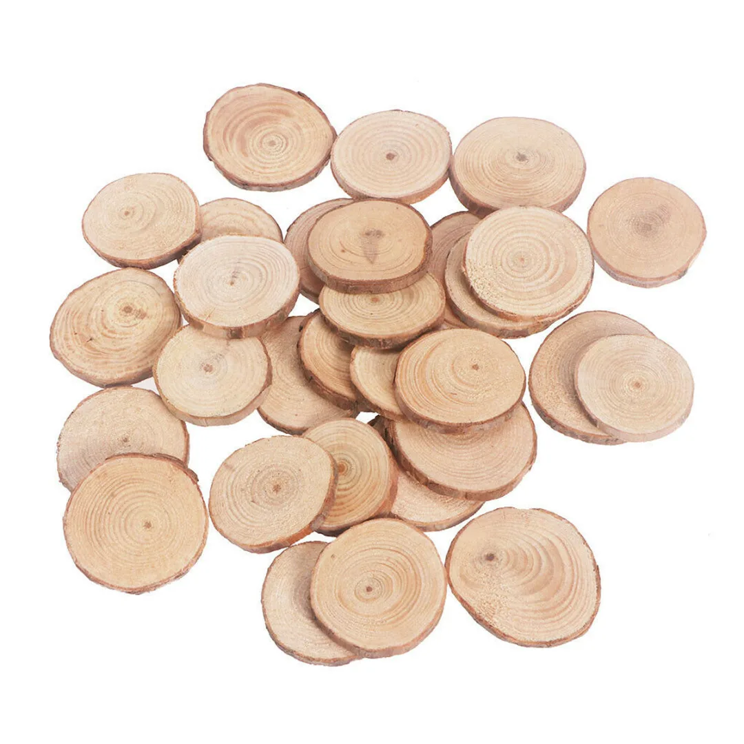 30pcs Natural Pine Wood Log Slices Round Slices Wedding Party DIY Crafts Decor Hand-painted Material Pyrography Ornament 3-4cm