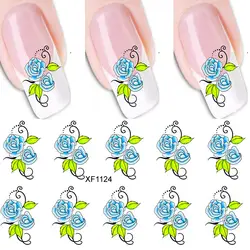 1 шт. 3D синий цветок розы Nail Art наклейки Вода Трансфер градиент узор конструкции Маникюр Art Советы украшения обертывания инструмент совет