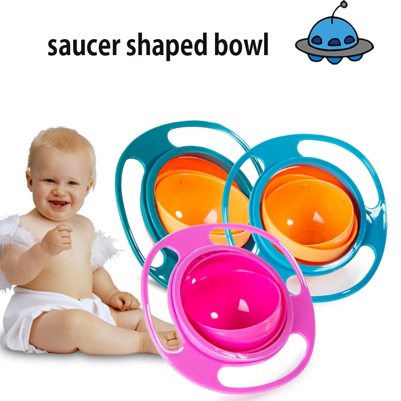 Creative Gyroscope Baby Bowl Non Spill Feeding Toddler Gyro Cereal Bowl