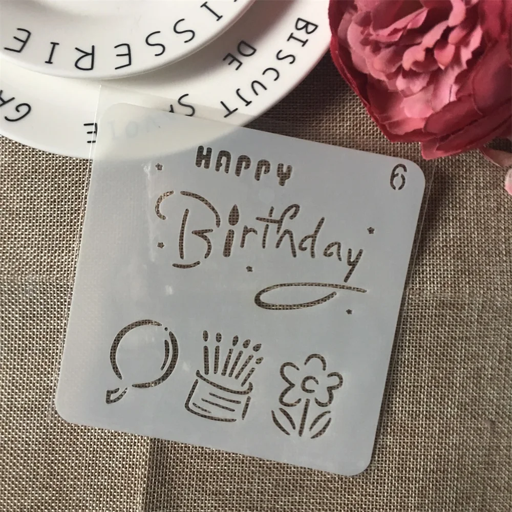 

1Pcs 15cm Birthday Cake Balloon DIY Layering Stencils Wall Painting Scrapbook Coloring Embossing Album Decorative Card Template
