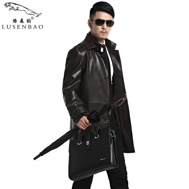 New Mens Slim Stylish Trench Coat Winter Long Jacket Double Leisure Style Doubleted Mandarin Collar Mens Leather Jacket