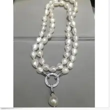 Элегантный 11-12 мм Южное море барокко белый жемчуг ожерелье+ кулон 18 дюймов