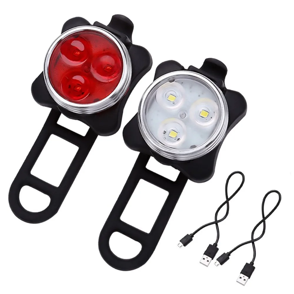 Top 1Set USB Rechargeable Led Bike Light Super Bright Front Headlight and tail light for Bicycle Safety Warning Lamp Red White Color 0