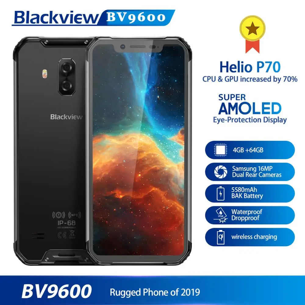 Новинка Blackview BV9600 прочный смартфон Android 9,0 4 Гб+ 64 Гб водонепроницаемый мобильный телефон Helio P70 6,2" 19:9 AMOLED 5580 мАч