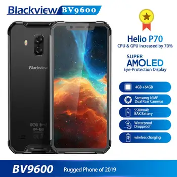 

2019 New Blackview BV9600 Rugged Smartphone Android 9.0 4GB+64GB Waterproof Mobile Phone Helio P70 6.21" 19:9 AMOLED 5580mAh