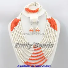 Розовые кораловые бусы Mix белое жемчужное Цепочки и ожерелья Ювелирные наборы нигерийские свадьбные африканские бусины комплект ювелирных изделий CJ312