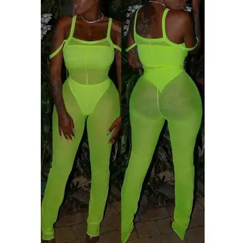 

2019 Summer Women Sleeveless Lace Mesh See-through Jumpsuit One-piece Club Bodycon Party Long Jumpsuits