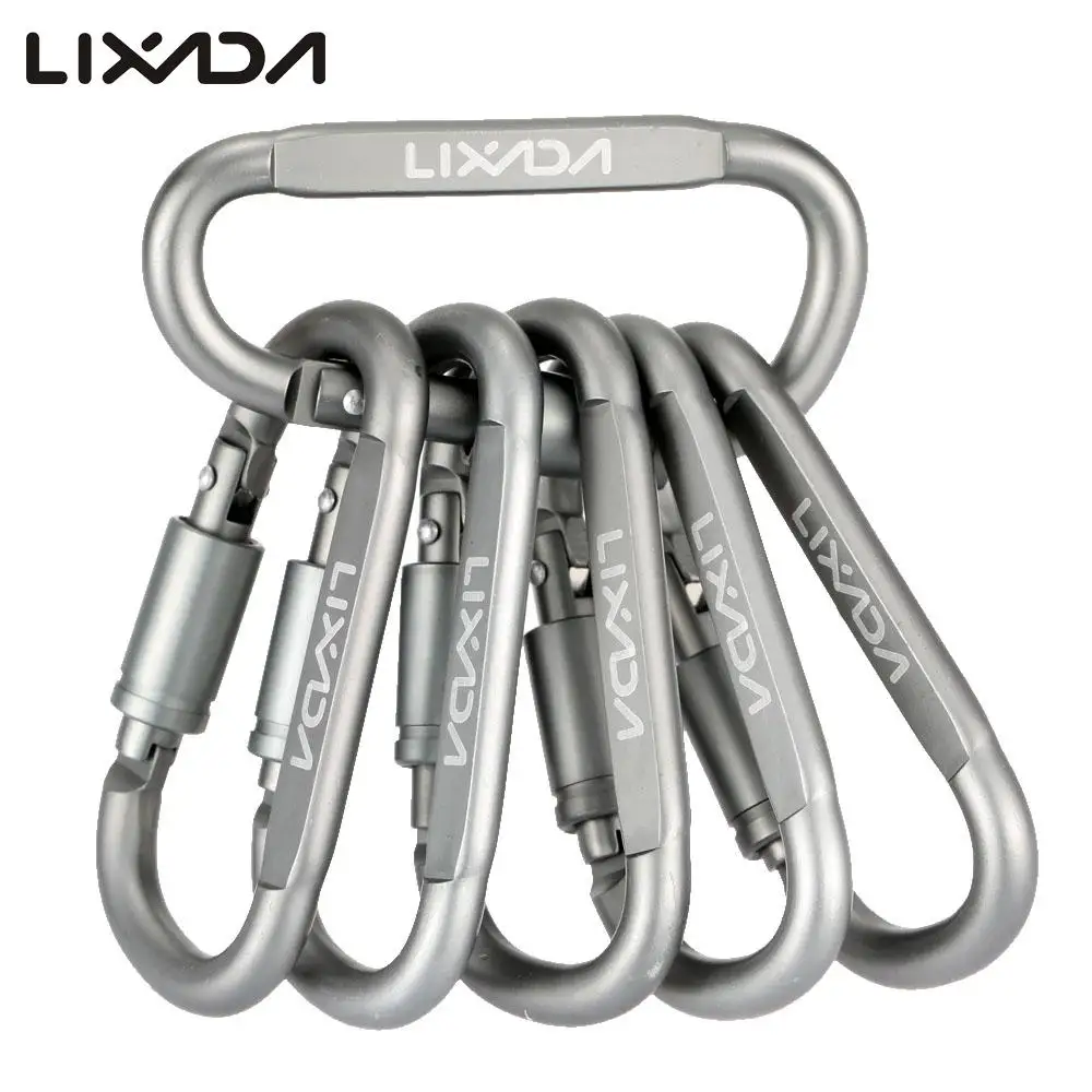 

6Pcs Lixada Aluminum Alloy D-ring Locking Carabiner Screw Lock Hanging Hook Buckle Keychain for Outdoor Camping Hiking