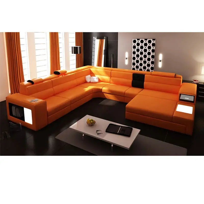 Us 1936 0 Hot German Style Living Room Furniture Leather Led Light Sectional Sofa With Storage In Sofas From On